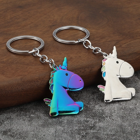 Portachiavi Unicorno Lega Di Zinco Metallo Smalto Iridescente Colorato Cartone Animato Animale Ciondolo Borsa Festa