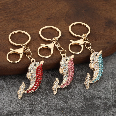 Porte-clés Dauphin Alliage Strass Pendentif Animal Pour Accessoires De Sac Femme Avec Fermoir Mousqueton Charme Étincelant