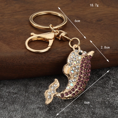 Porte-clés Dauphin Alliage Strass Pendentif Animal Pour Accessoires De Sac Femme Avec Fermoir Mousqueton Charme Étincelant