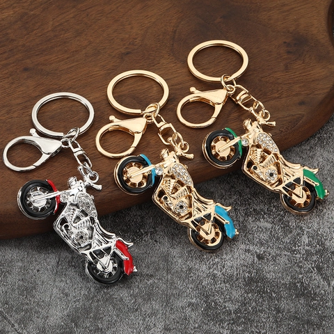 Rhinestone Motorcycle Keychain Alloy Metal Motorbike Key Ring Pendant For Men Retro Cruiser Gift