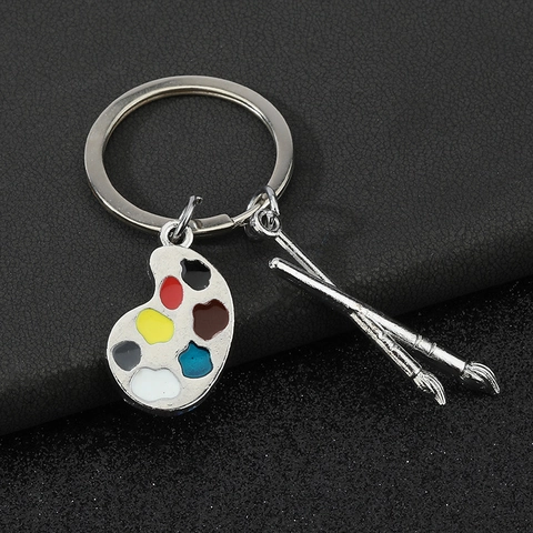 Creatieve Kunstenaar Palet Penseel Sleutelhanger Zinklegering Emaille Schilder Kunststudent Thema Zilveren Sleutelring Cadeau Accessoires