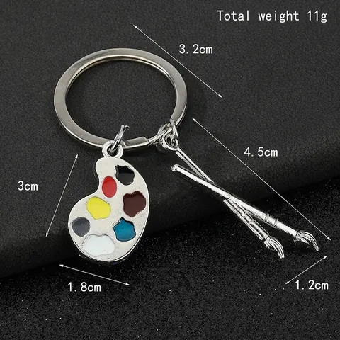 Creatieve Kunstenaar Palet Penseel Sleutelhanger Zinklegering Emaille Schilder Kunststudent Thema Zilveren Sleutelring Cadeau Accessoires