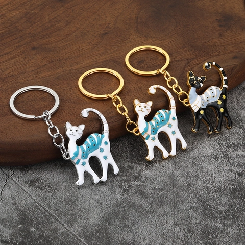 Süße Katze Schlüsselanhänger Emaille Tier Charm Anhänger Zinklegierung Mode Tasche Zubehör Für Frauen Mädchen Geschenk Schlüsselring