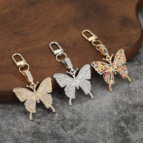 Porte-Clés Papillon Alliage Avec Strass Brillants Pendentif De Sac Accessoire De Mode Bijoux Pour Femmes