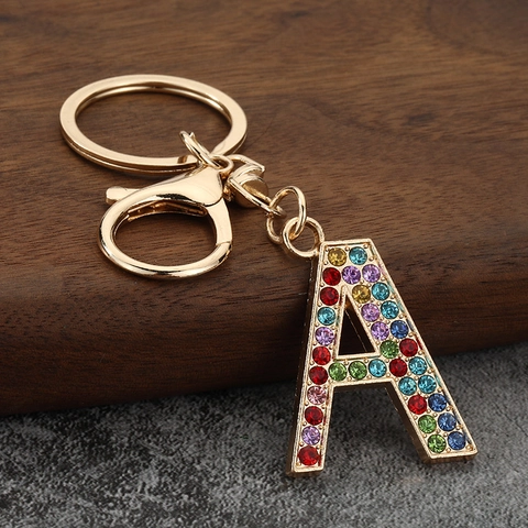 Portachiavi Con Lettere Dell'Alfabeto Strass Colorati Lega Di Zinco Ciondolo Per Borsa Accessorio Di Moda Dorato