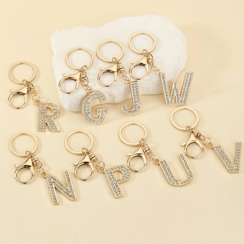 Llavero Con Letra Del Alfabeto De Moda Aleación Chapada En Oro Con Diamantes De Imitación Colgante De Bolso