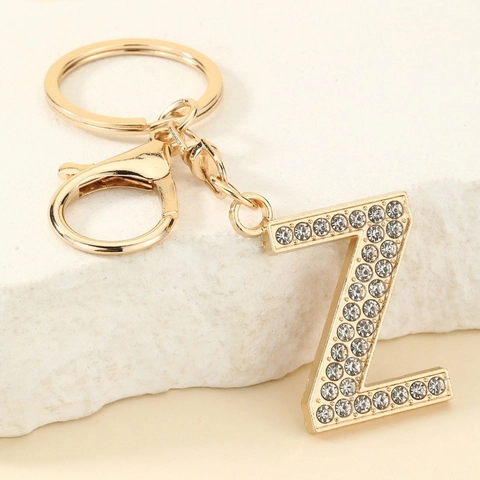Llavero Con Letra Del Alfabeto De Moda Aleación Chapada En Oro Con Diamantes De Imitación Colgante De Bolso