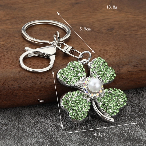 Portachiavi Quadrifoglio Con Strass Cristallo Imitazione Perla Artificial Lega Di Zinco Pendente Per Borsa Da Donna