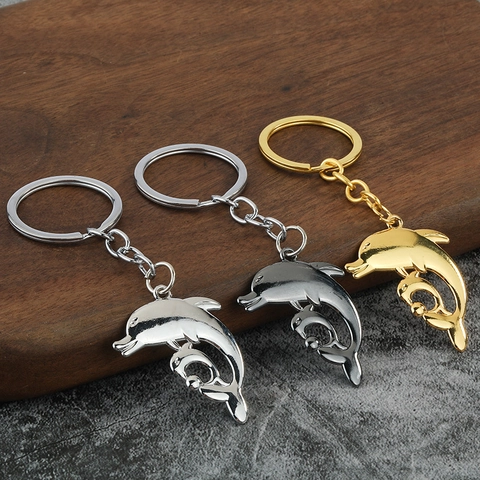 Delfin Schlüsselanhänger Mutter Kind Doppel Delfin Anhänger Zinklegierung Poliertes Metall Auto Tasche Zubehör Geschenk