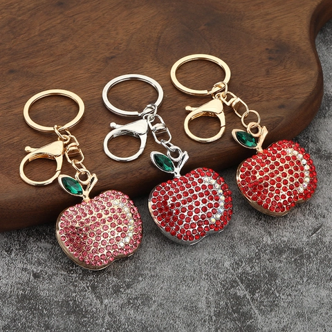 Portachiavi Forma Mela Strass Frutta Ciondolo Borsa Luccicante Lega Zinco Anello Portachiavi Gioiello Regalo