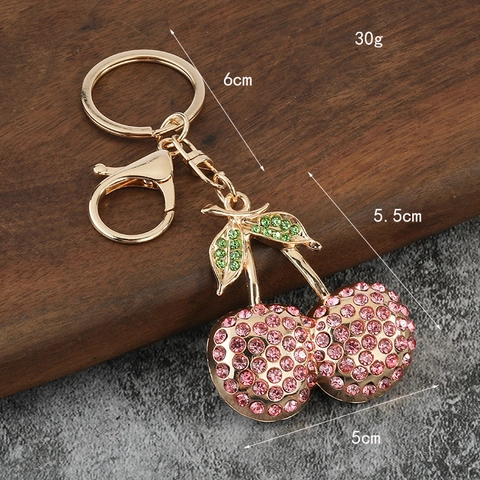 Porte-clés Ciliegia Metallo Strass Forma Frutta Fascino Borsa Pendente Lega Zinco Dorato Per Donne Ragazze Regalo San Valentino