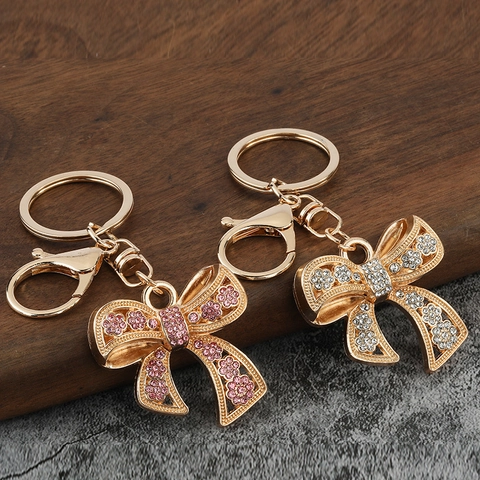 Elegante Portachiavi Con Fiocco In Strass In Lega Di Zinco Finitura Placcata In Oro Ciondolo Per Borsa Da Donna