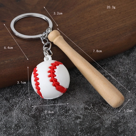 Honkbal Sleutelhanger Met Mini Houten Knuppel En Siliconen Bal Sport Thema Tas Hanger Voor Fans Atleten