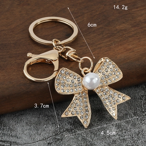 Portachiavi Fiocco Con Strass Lega Ciondolo Borsa Perla Artificial Sintetica Elegante Accessori Moda Donna