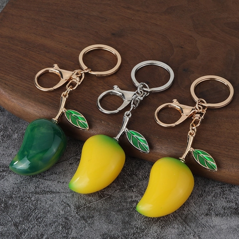 Portachiavi Mango In Resina Ciondolo Frutta Creativo Realistico Con Foglia Smaltata Lega Di Zinco Per Borsa Donna