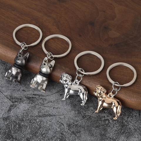 French Bulldog Dog Keychain Zinc Alloy Metal Animal Pendant Bag Charm Modern Simple Style Key Ring Pet Lovers Gift Accessory