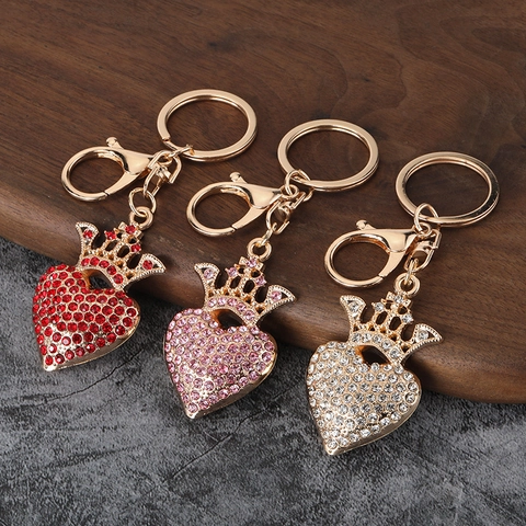Hart Kroon Sleutelhanger Zinklegering Strass Tas Hanger Charm Exquise Mode Cadeau Voor Vrouwen
