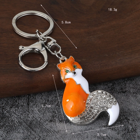Portachiavi Volpe Smalto Lega Di Zinco Strass Simpatico Animale Ciondolo Per Borsa Accessorio Per Chiavi Auto Alla Moda