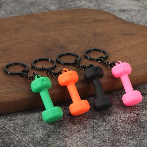 Dumbbell Keychain Zinc Alloy Silicone Fitness Gym Sporty Key Ring Backpack Pendant Gift For Men Women