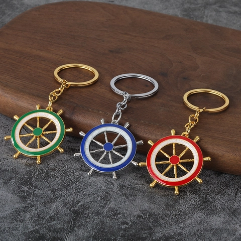 Scheepswiel Roer Sleutelhanger Zinklegering Emaille Nautisch Marine Thema Kleurrijke Sleutelhanger Tas Hanger