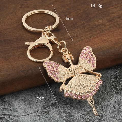 Llavero De Hada Bailarina De Ballet Aleación Chapada En Oro Diamantes De Imitación Alas De Mariposa Ángel Niña Amuleto De Bolso