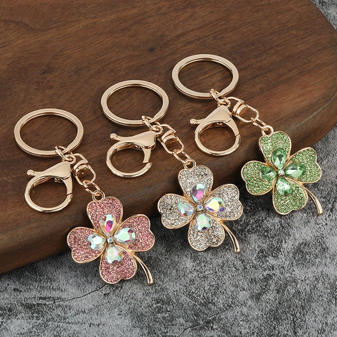 Portachiavi Quadrifoglio Lega Di Zinco Strass Cristallo Scintillante Ciondolo Per Borsa Regalo Di Lusso Per Donne