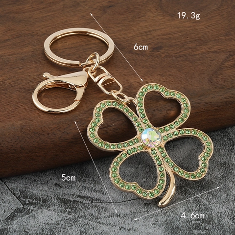 Lucky Clover Keychain Zinc Alloy Rhinestone Bag Charm Hollow Heart Shape Luxury Pendant For Women Girls
