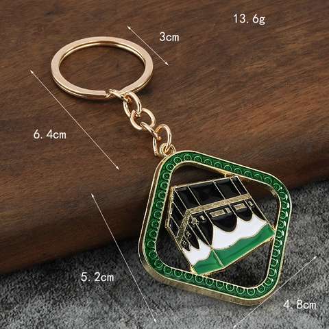 Portachiavi Religioso Kaaba Mecca Lega Di Zinco Placcato Oro Smalto Ciondolo Romboidale Fascino Per Borsa Souvenir Islamico