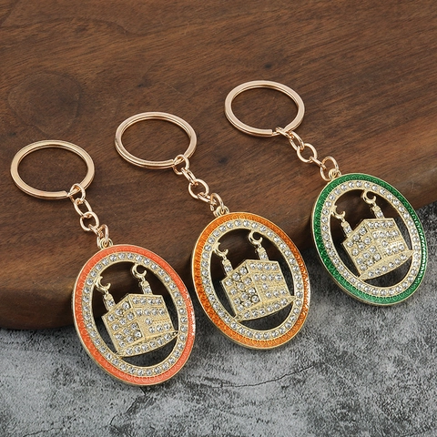 Portachiavi Moschea Islamica Kaaba Lega Di Zinco Placcato Oro Strass Smalto Musulmano Medio Oriente Regalo Religioso