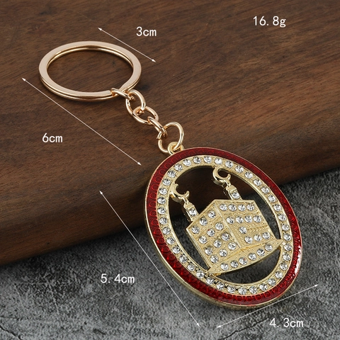 Portachiavi Moschea Islamica Kaaba Lega Di Zinco Placcato Oro Strass Smalto Musulmano Medio Oriente Regalo Religioso