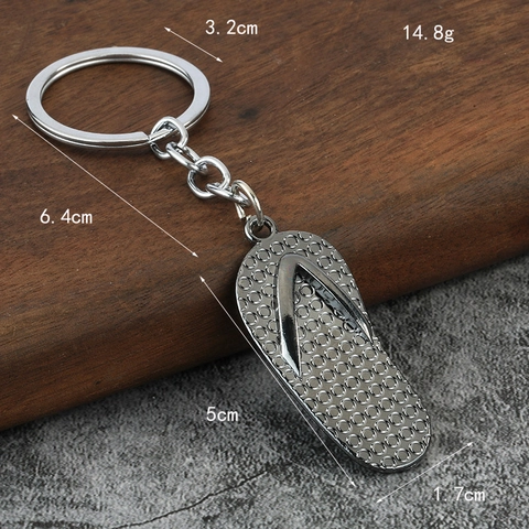 Flip-Flop Keychain Zinc Alloy Metal Sandal Shape Textured Pendant Creative Bag Charm Souvenir Gift For Men Women