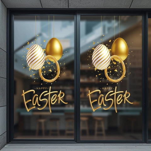 Vrolijk Pasen Raamstickers Gouden Eieren Statische Stickers Glasdecoratie Voor Huis Winkel Feestelijke Versiering