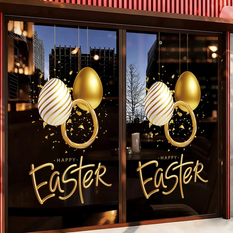 Vrolijk Pasen Raamstickers Gouden Eieren Statische Stickers Glasdecoratie Voor Huis Winkel Feestelijke Versiering
