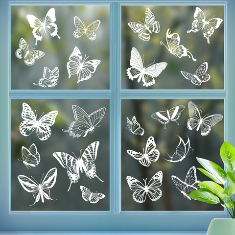 Pegatinas Mariposa Para Ventana Doble Cara Blanco PVC Estática Decoración Superficie Cristal Espejo Primavera Fiesta Hogar