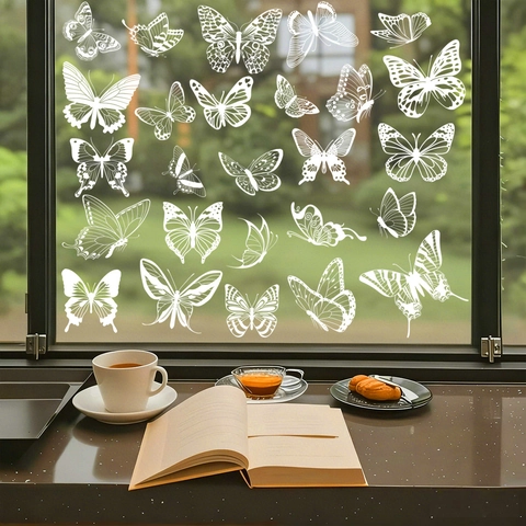 Pegatinas Mariposa Para Ventana Doble Cara Blanco PVC Estática Decoración Superficie Cristal Espejo Primavera Fiesta Hogar