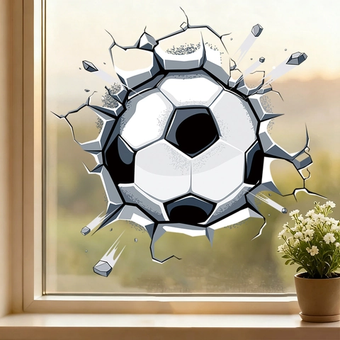 3D Soccer Wall Stickers Broken Effect Decorative PVC Decals For Window Glass Fridge Sport Theme