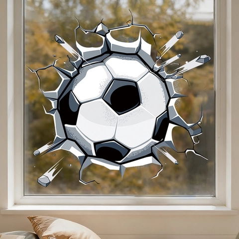 3D Soccer Wall Stickers Broken Effect Decorative PVC Decals For Window Glass Fridge Sport Theme