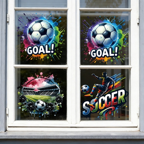 Soccer Ball Wall Stickers PVC Self Adhesive Watercolor Graffiti Splatter Art For Window Glass Sporty Decor Fans Gift