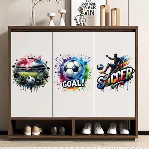 Soccer Ball Wall Stickers PVC Self Adhesive Watercolor Graffiti Splatter Art For Window Glass Sporty Decor Fans Gift