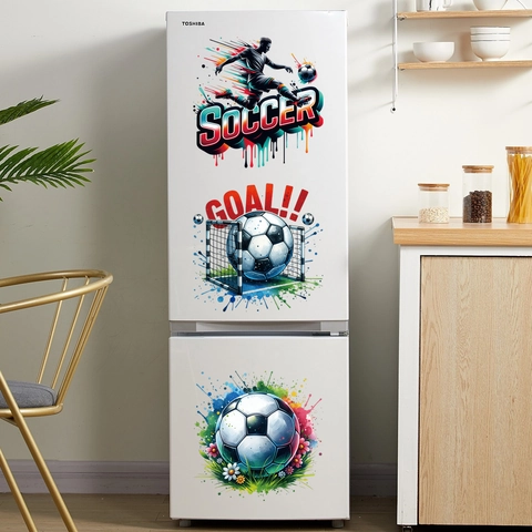 Soccer World Cup Theme Static Window Stickers PVC Watercolor Graffiti Football Player Silhouette Goal Wall Decor For Home Office Fans