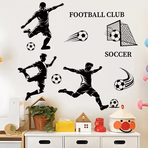 Stickers Muraux Football Silhouette De Joueur De Foot PVC Autocollant Thème Sport Déco Pour Chambre Garçon Salon