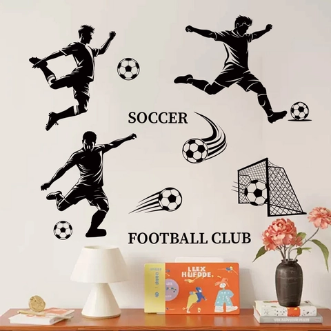 Stickers Muraux Football Silhouette De Joueur De Foot PVC Autocollant Thème Sport Déco Pour Chambre Garçon Salon