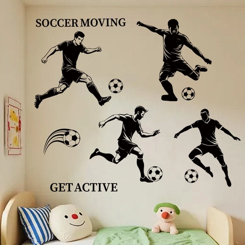 Adesivi Murali Calcio PVC 3D Decalcomanie Per Camera Dei Bambini Decorazione Siluette Di Atleti Tema Sportivo