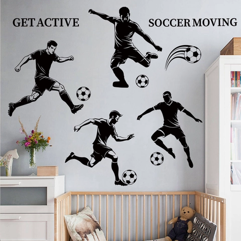 Adesivi Murali Calcio PVC 3D Decalcomanie Per Camera Dei Bambini Decorazione Siluette Di Atleti Tema Sportivo