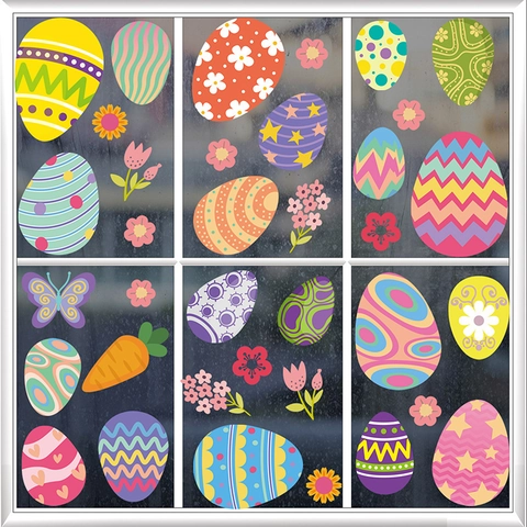 Easter Window Clings Static PVC Stickers Double Sided Cartoon Bunny Colorful Egg Flower Decor Reusable No Glue Home Holiday