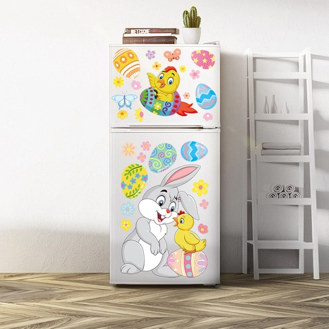 Easter Window Clings Static PVC Double Sided Rabbit Egg Watercolor Decals Holiday Decoration Glass Fridge