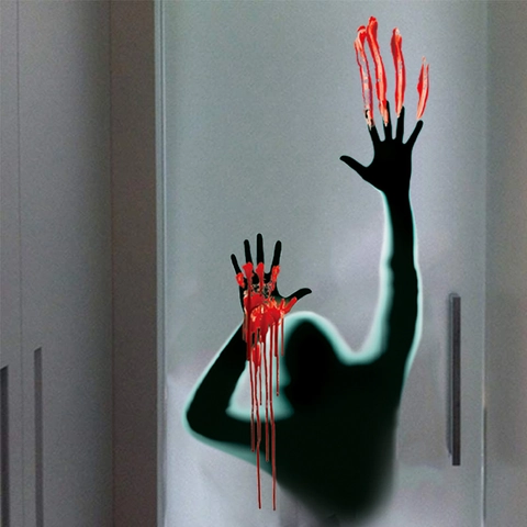 Halloween Wall Stickers Bloody Handprints Black Silhouette Decals Waterproof PVC Horror Scary Window Clings Party Decor