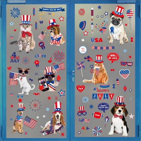 Independence Day Window Clings Patriotic Pets Static Cling Stickers Home Decor Double Sided Waterproof Festive Decoration