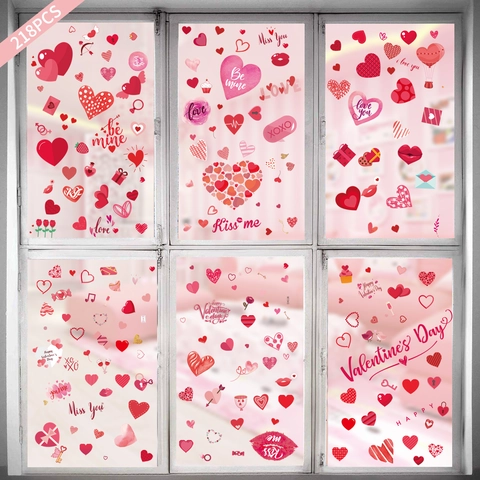 Pegatinas Ventana San Valentín Romántico Corazón Rosa Rojo Estáticas Decoración Vidrio Puerta Refrigerador Hogar Fiesta