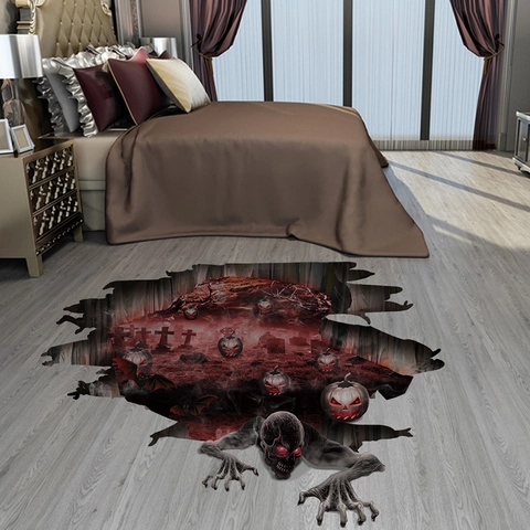 3D Halloween Floor Wall Decals PVC Waterproof Self Adhesive Horror Pumpkin Skeleton For Party Bar Home Decor